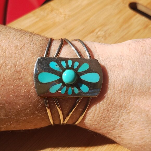 Jay King DTR mine finds large turquoise inlay cuff bracelet 925 Sterling Silver - Picture 8 of 14